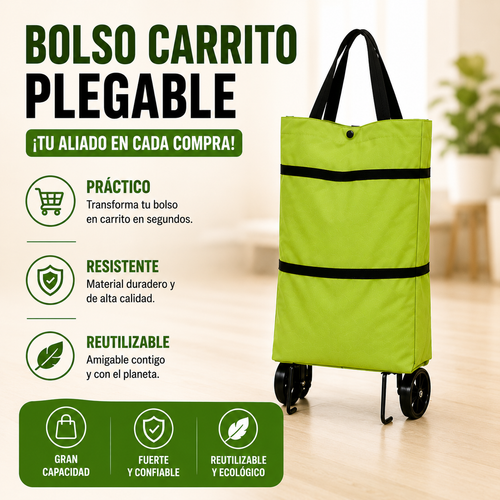 Bolso Carrito Plegable con Ruedas | Lleva Tus Compras con Más Comodidad