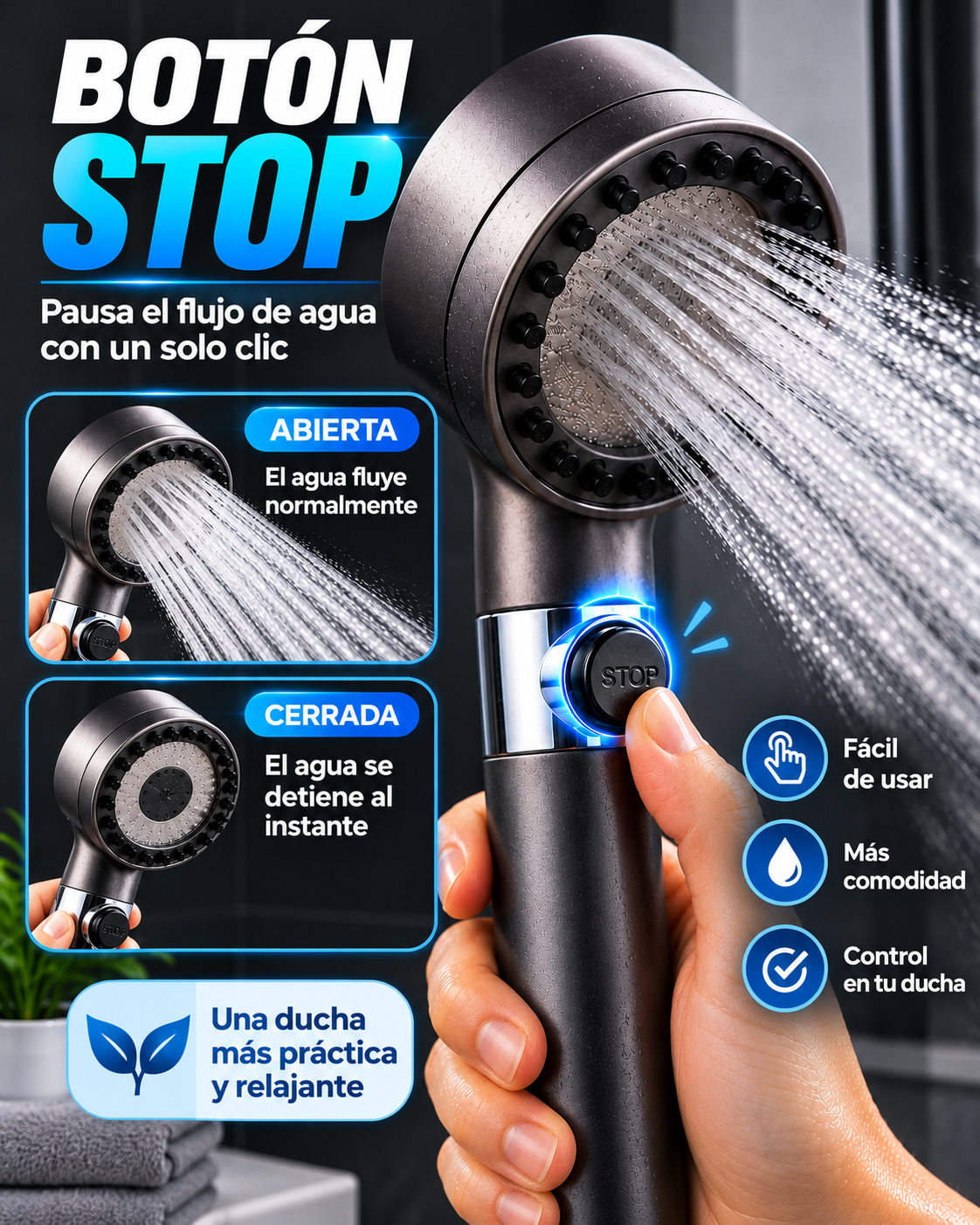 🔥 Cabezal Ducha Masajeadora Spa 3 Modos