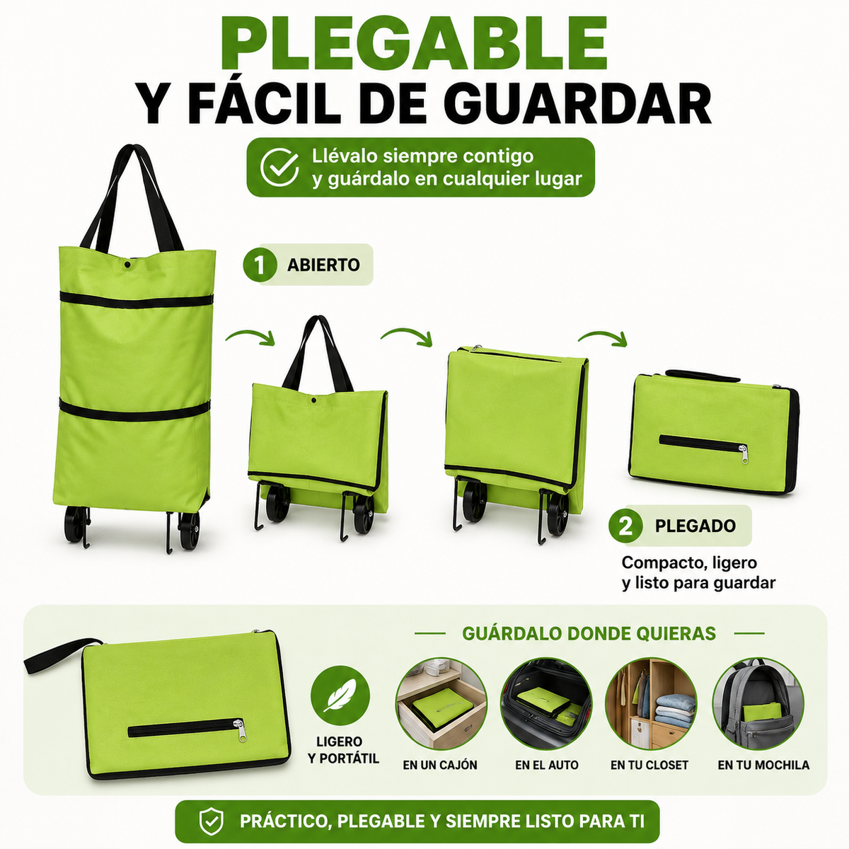 Bolso Carrito Plegable con Ruedas | Lleva Tus Compras con Más Comodidad