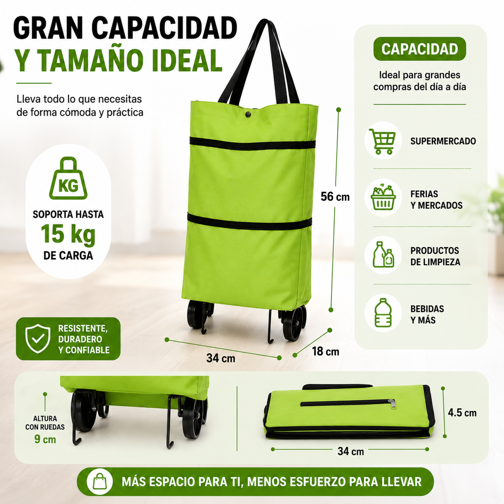 Bolso Carrito Plegable con Ruedas | Lleva Tus Compras con Más Comodidad