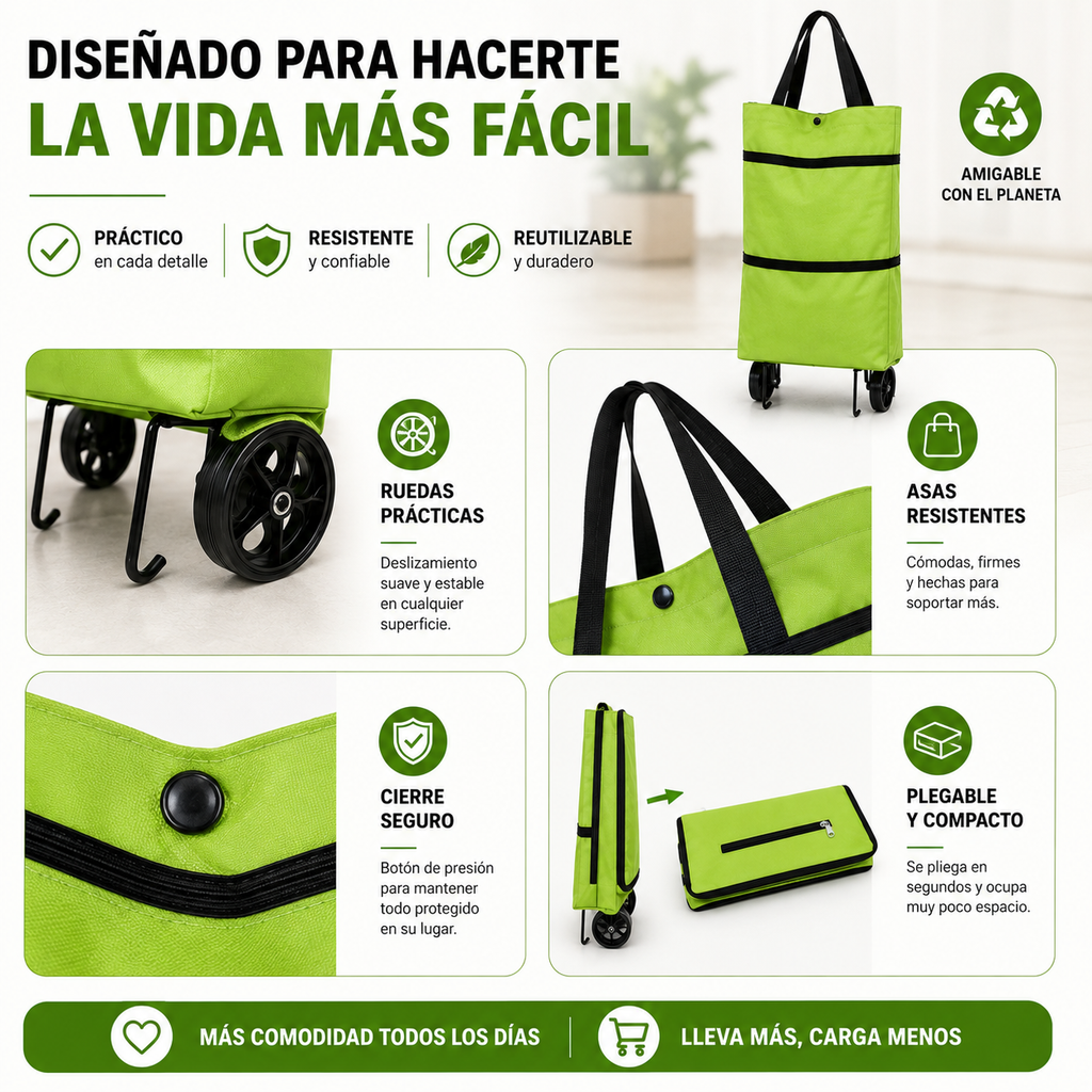 Bolso Carrito Plegable con Ruedas | Lleva Tus Compras con Más Comodidad
